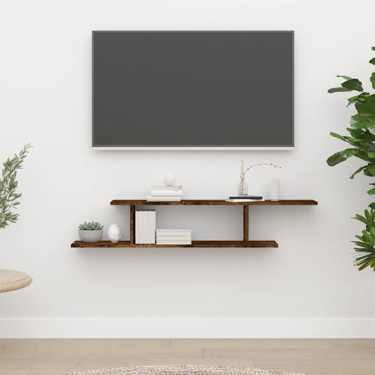 Sieninė TV lentyna, dūminio ąžuolo, 125x18x23cm, mediena