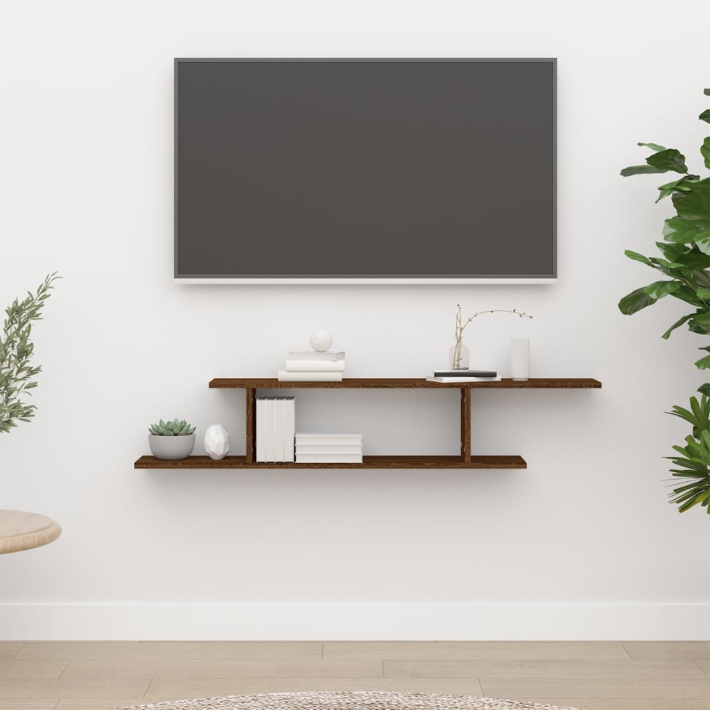 Sieninė TV lentyna, ruda ąžuolo, 125x18x23cm, apdirbta mediena