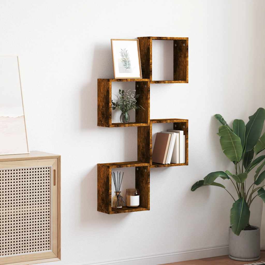 Wall Cube lentynos 4 vnt Rūkytas ąžuolas 30x15x30 cm