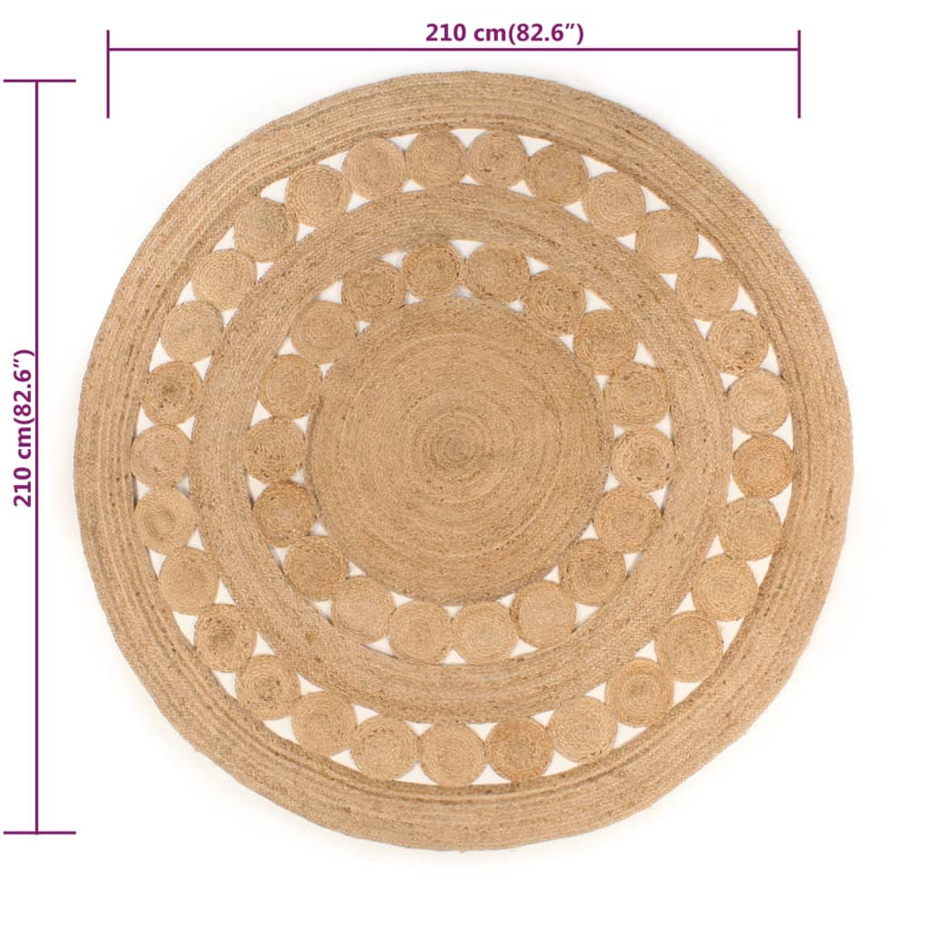 Kilimas, pintas dizainas, džiutas, 210cm, apvalus