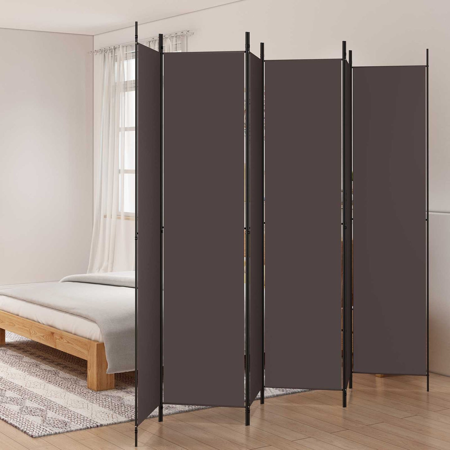 Kambario pertvara, 6 dalių, rudos spalvos, 300x220cm, audinys
