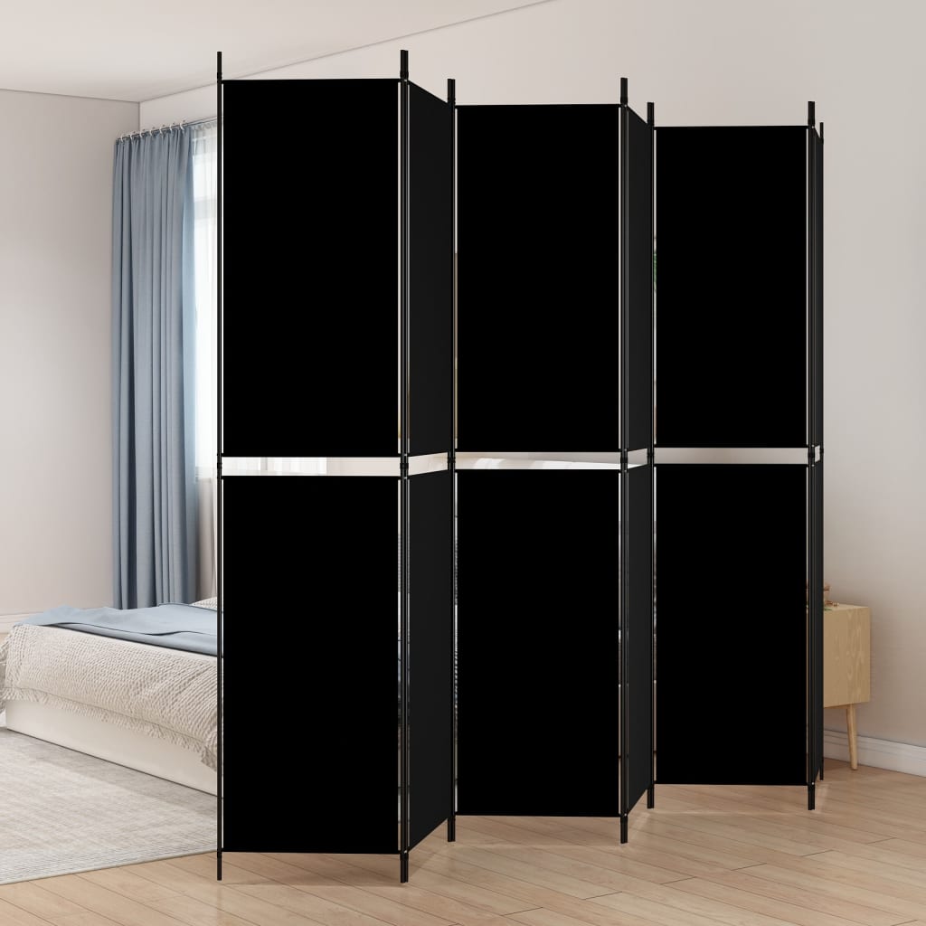 Kambario pertvara, 6 dalių, juodos spalvos, 300x220cm, audinys
