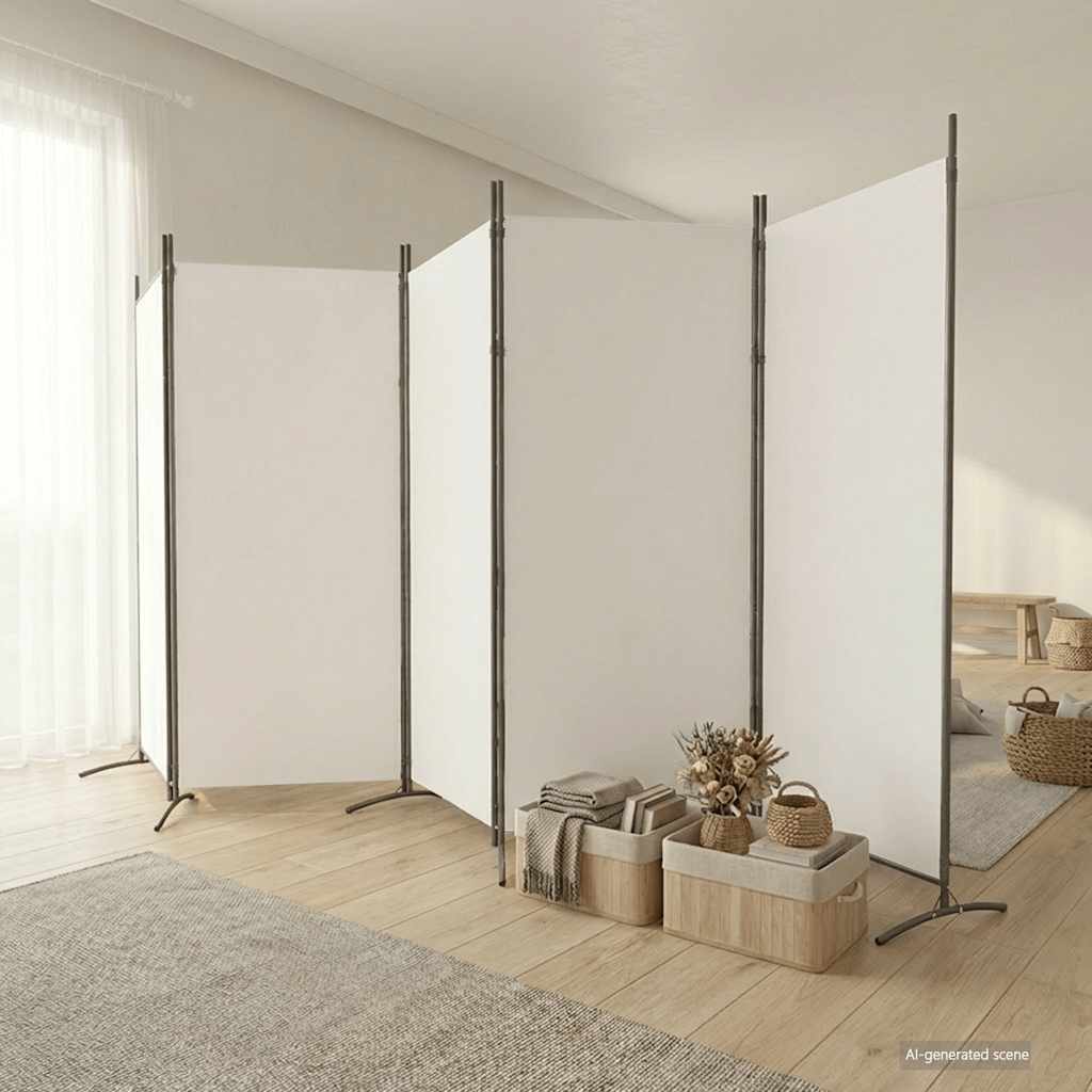 Kambario pertvara, 5 dalių, baltos spalvos, 433x180cm, audinys