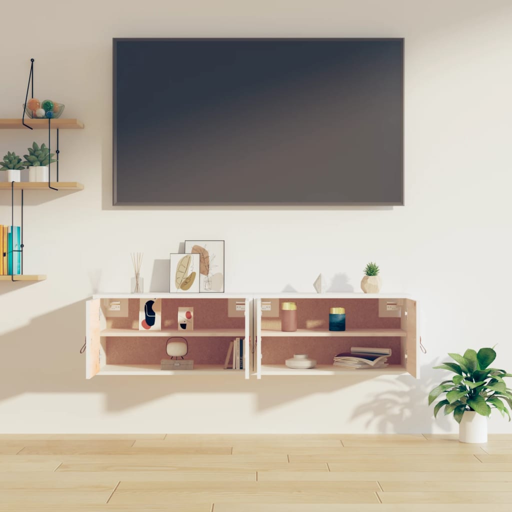 Sieninės spintelės, 2vnt., baltos, 60x30x30cm, pušies masyvas