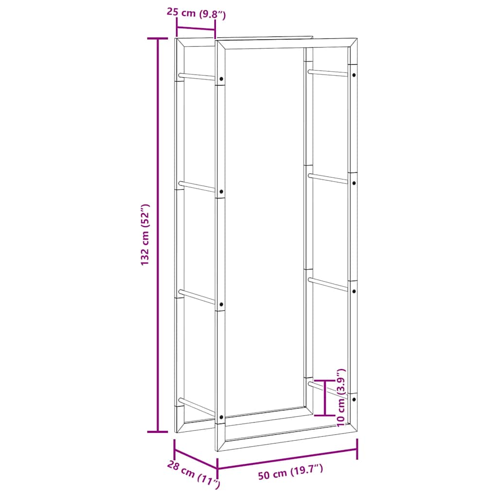 Stovas malkoms, matinės juodos spalvos, 50x28x132cm, plienas