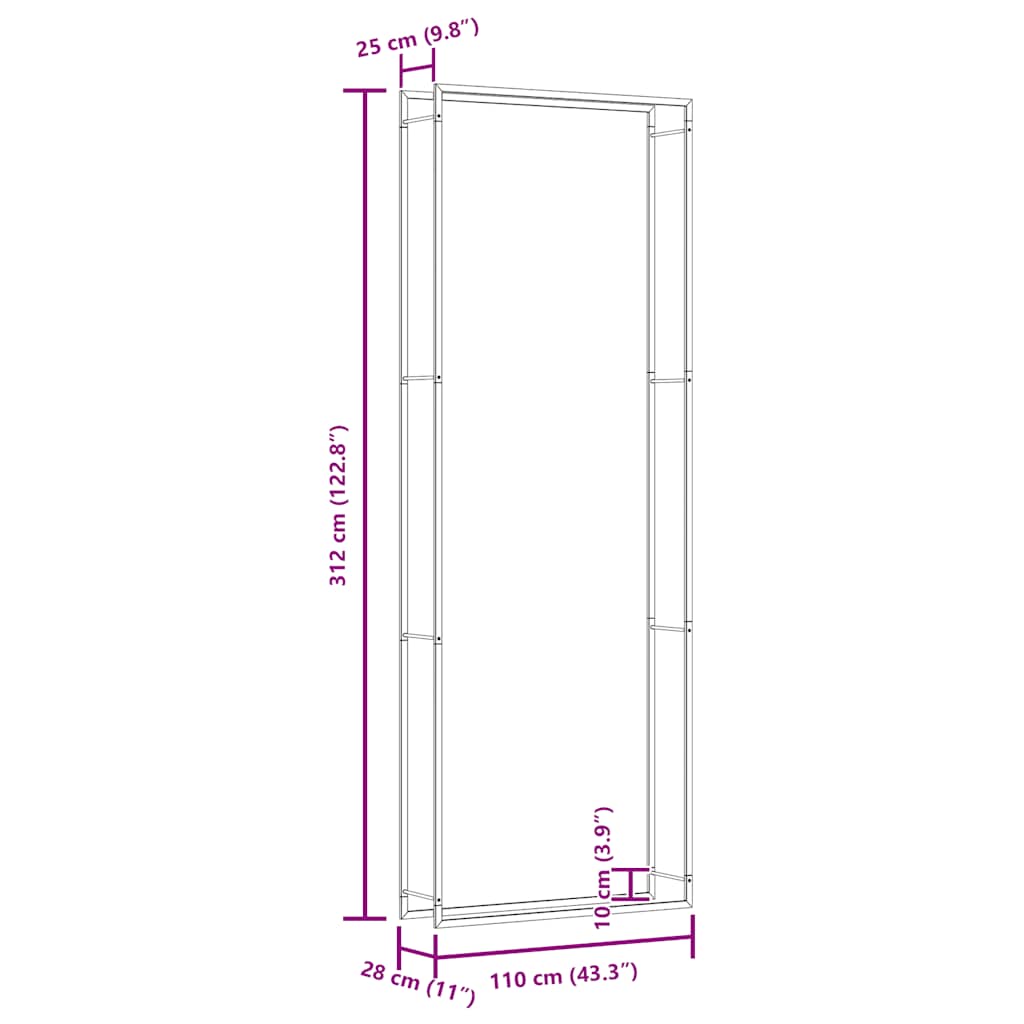 Stovas malkoms, matinės juodos spalvos, 110x28x312cm, plienas
