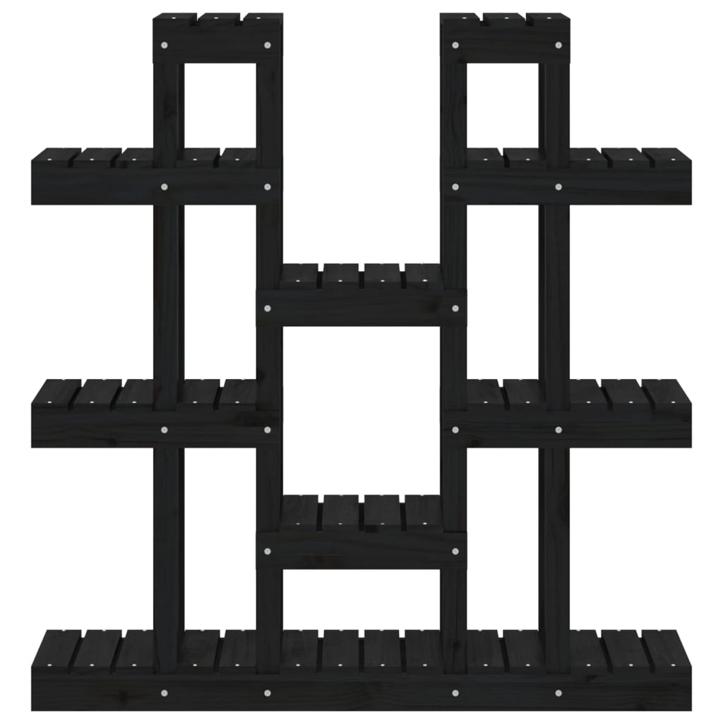 Augalų stovas, juodas, 104,5x25x109,5cm, pušies masyvas