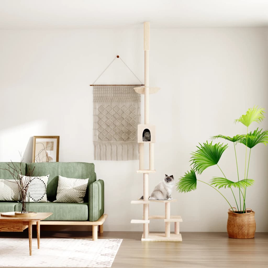 Draskyklė katėms iki lubų, kreminės spalvos, 268,5–294,5cm