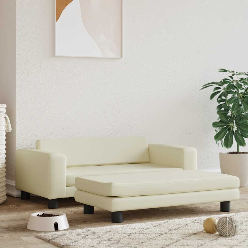 Lova šunims su prailginimu, kreminė, 100x50x30cm, dirbtinė oda