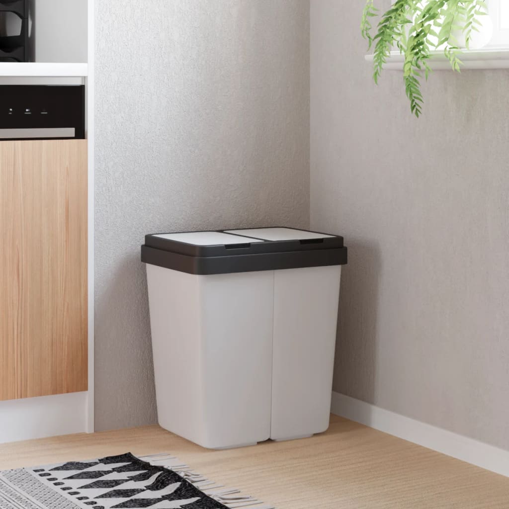 Dviguba šiukšliadėžė, baltos spalvos, 2x25l