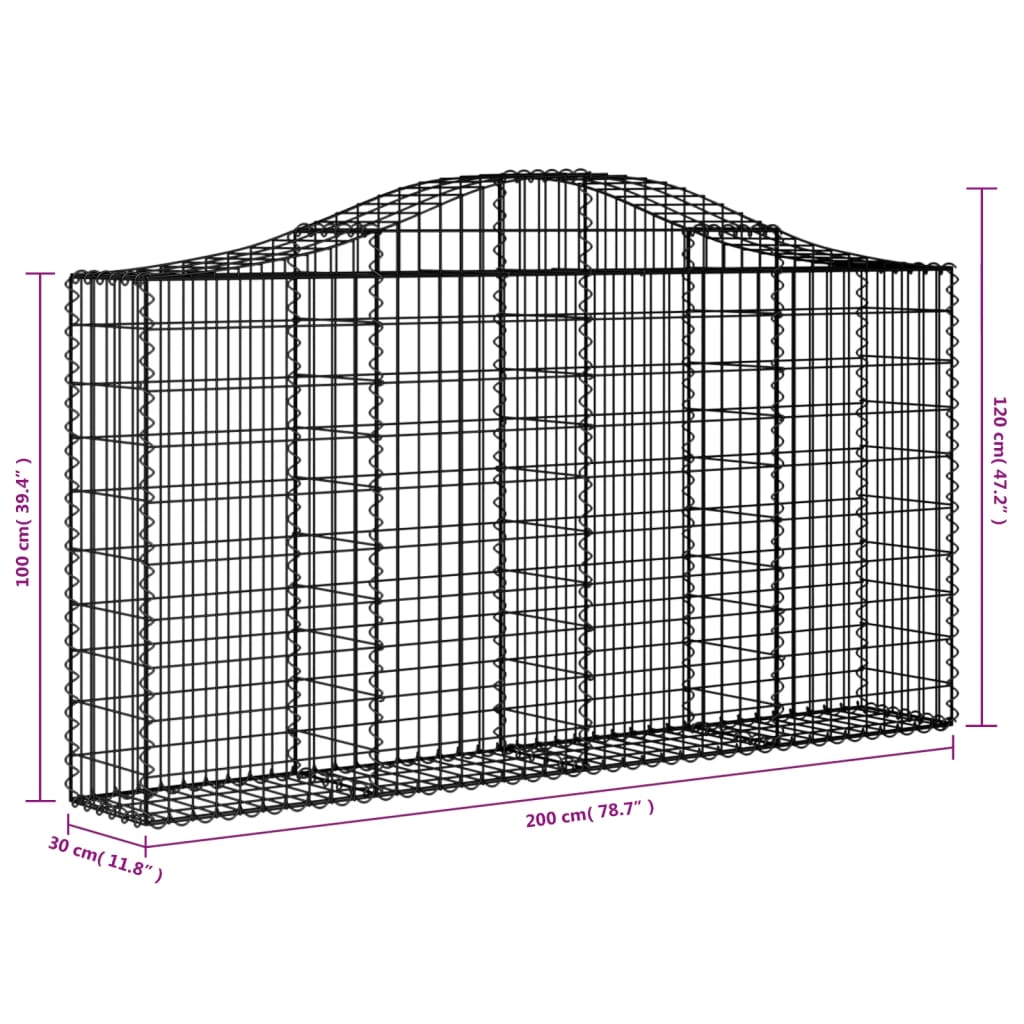 Išlenkti gabiono krepšiai, 30vnt., 200x30x100/120cm, geležis