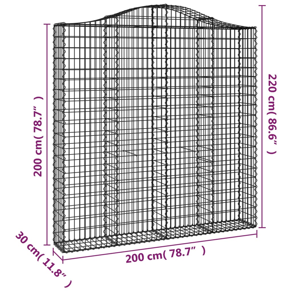 Išlenkti gabiono krepšiai, 4vnt., 200x30x200/220cm, geležis