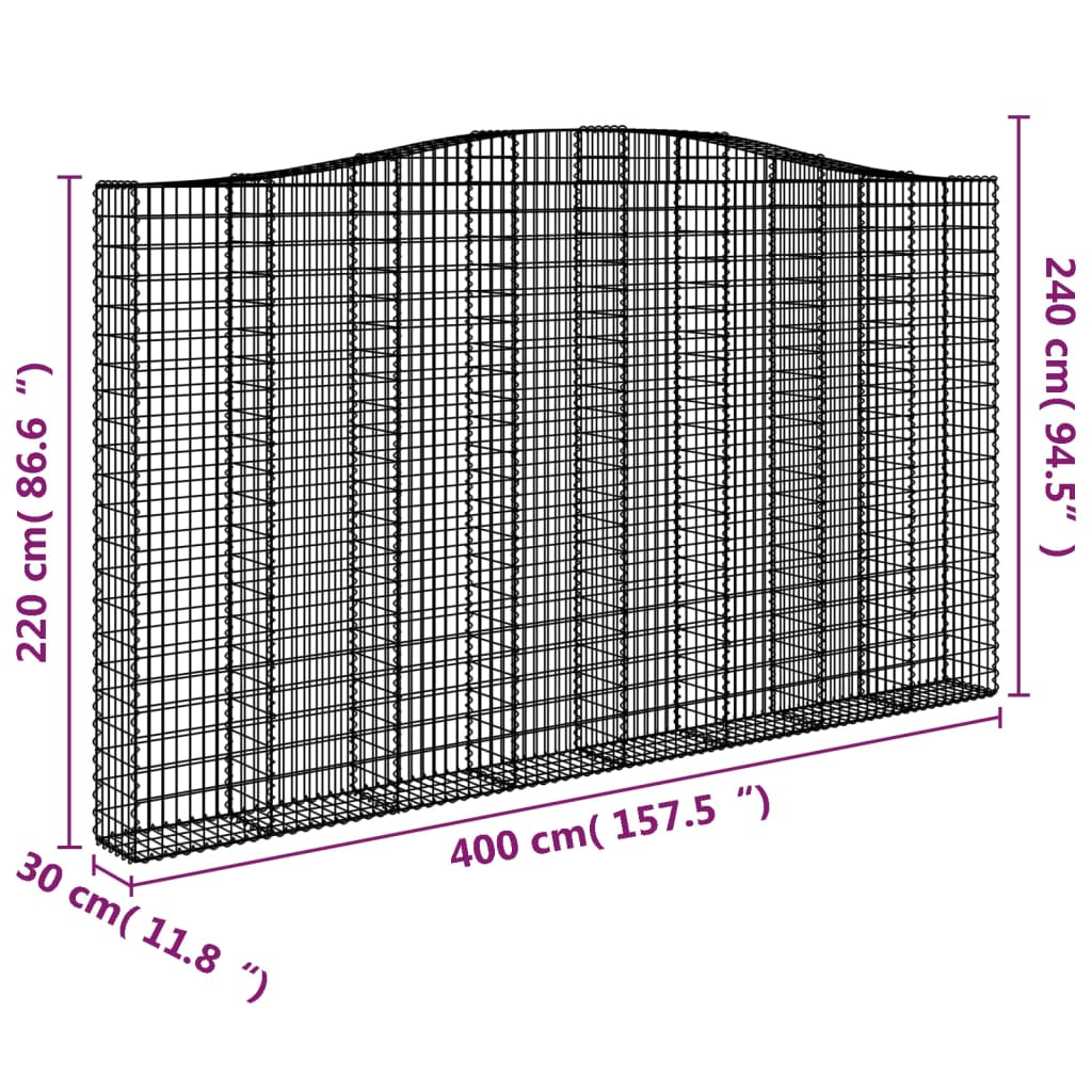 Išlenkti gabiono krepšiai, 2vnt., 400x30x220/240cm, geležis
