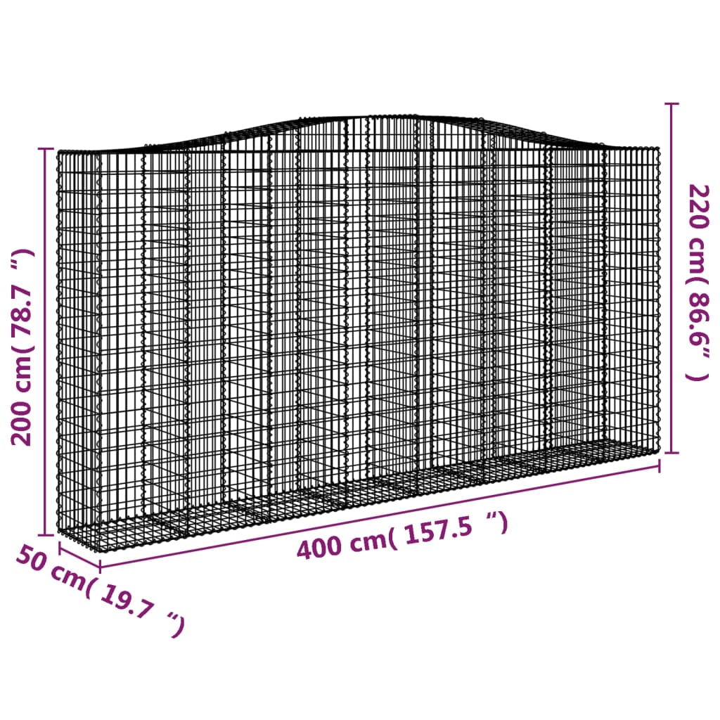 Išlenkti gabiono krepšiai, 3vnt., 400x50x200/220cm, geležis