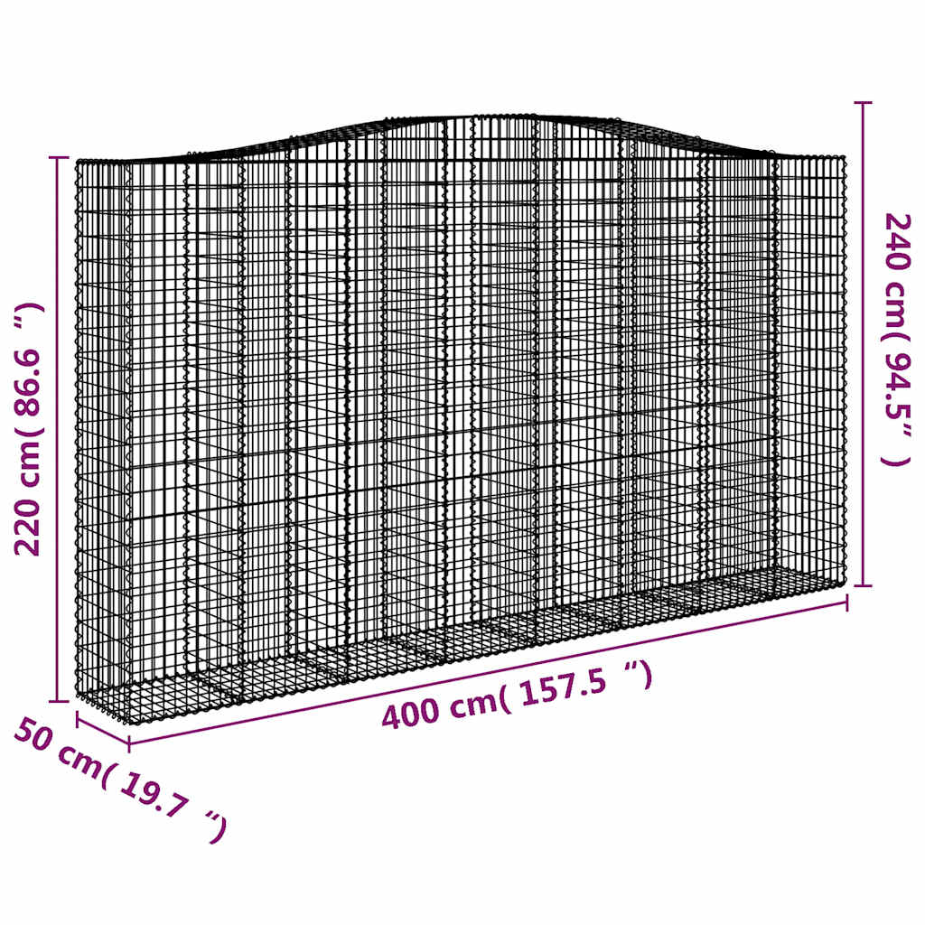 Išlenkti gabiono krepšiai, 6vnt., 400x50x220/240cm, geležis