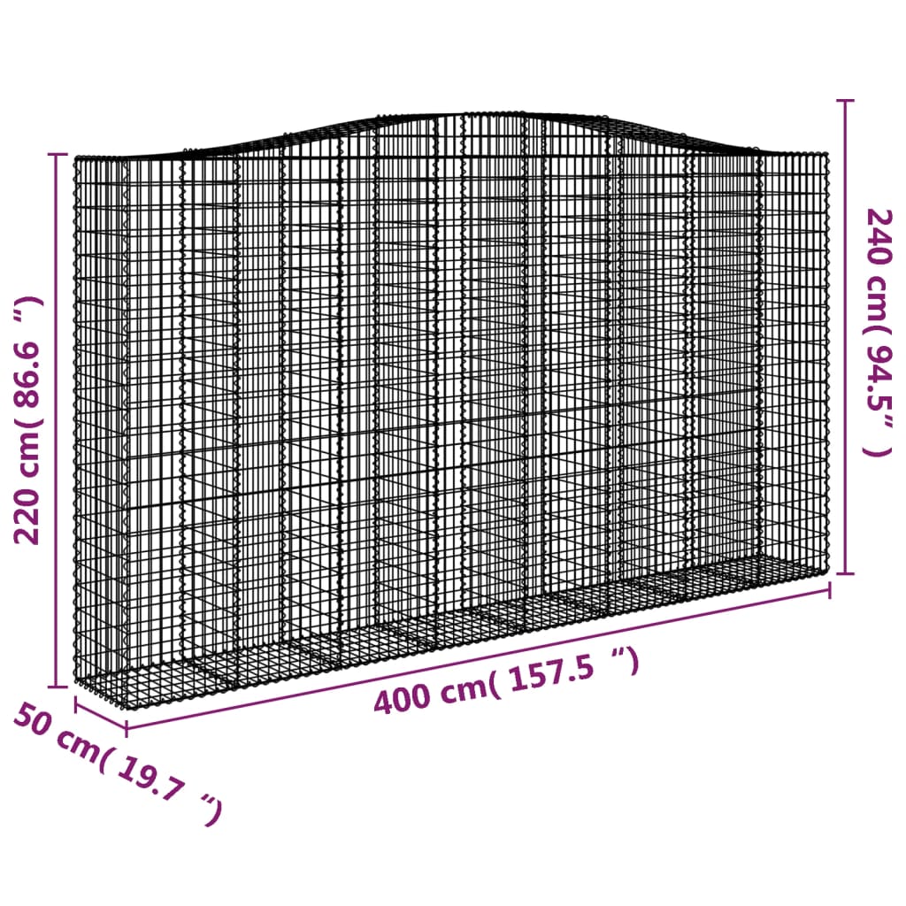 Išlenkti gabiono krepšiai, 7vnt., 400x50x220/240cm, geležis