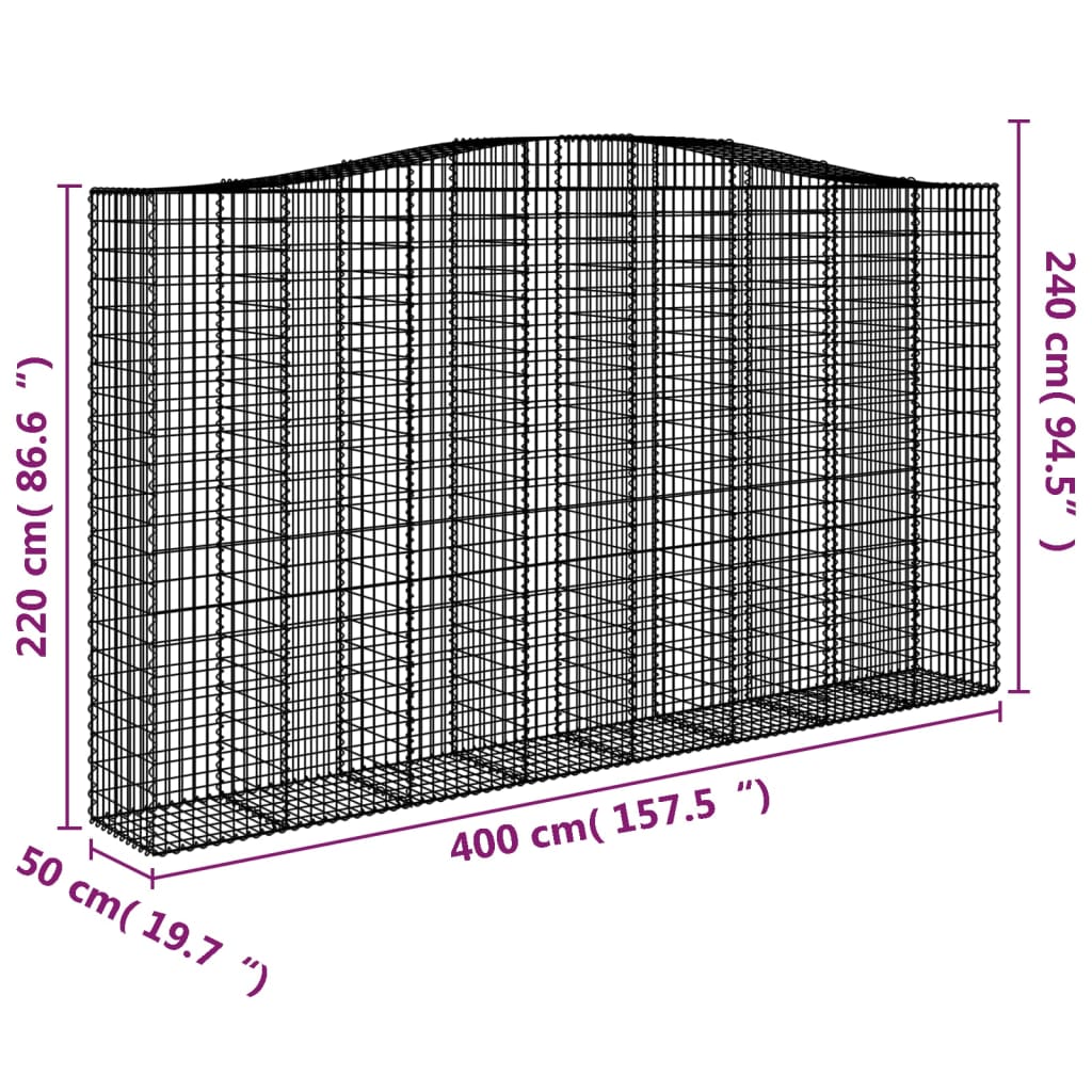 Išlenkti gabiono krepšiai, 8vnt., 400x50x220/240cm, geležis