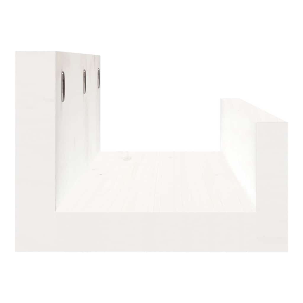 Sieninės lentynos, 2vnt., baltos, 50x12x9cm, pušies masyvas