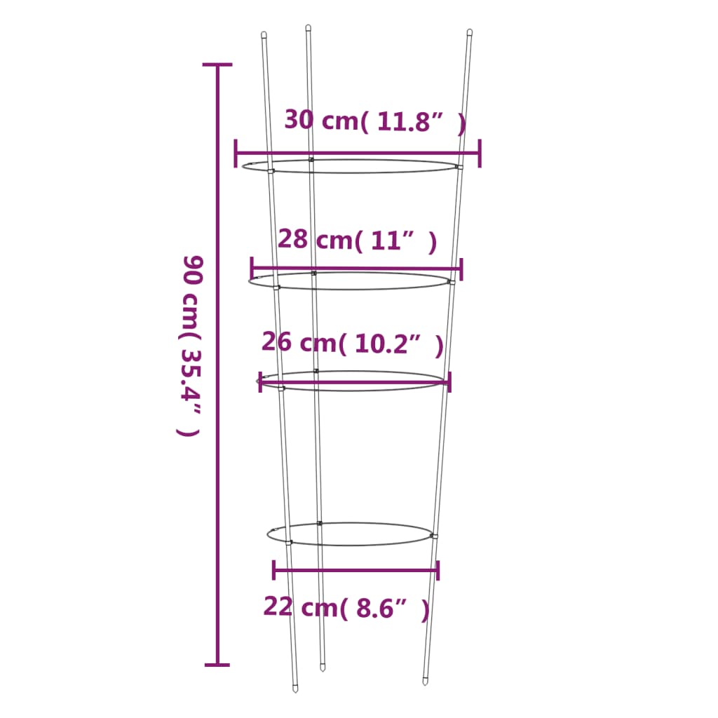 Sodo augalų atramos su 4 žiedais, 5vnt., žalios, 90cm, plienas