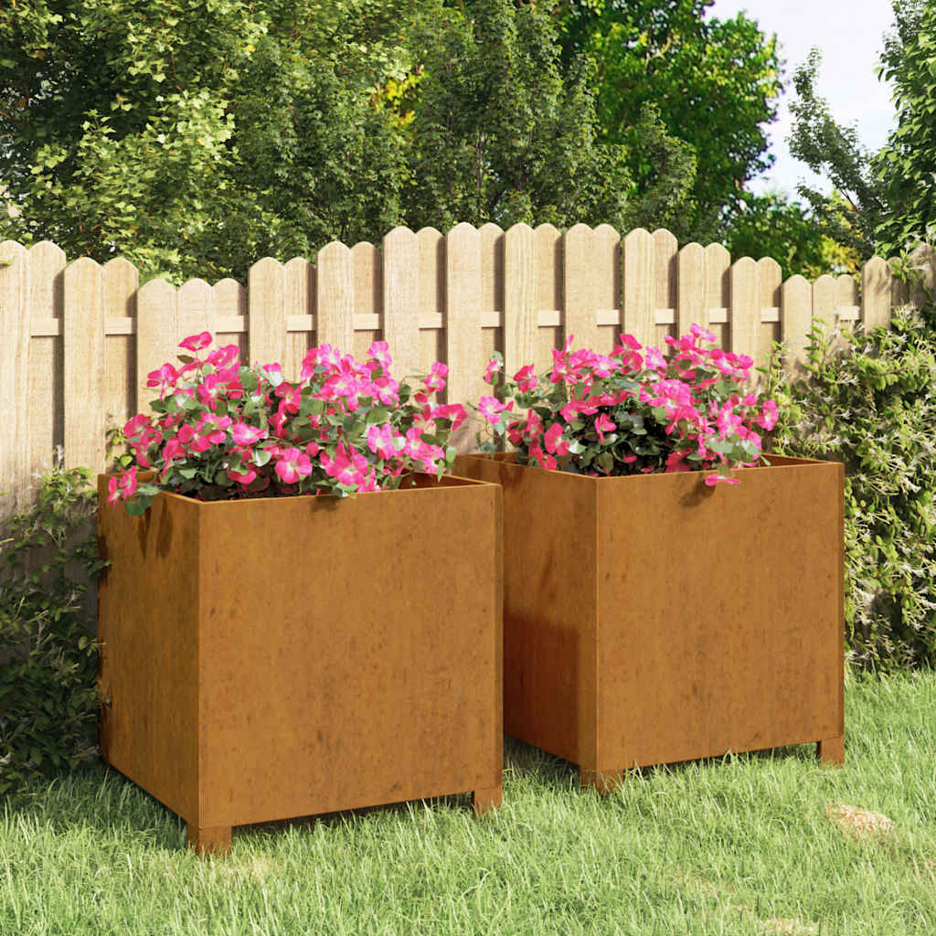 Loveliai su kojelėm, 2vnt., rūdžių, 40x40x40cm, Corten plienas
