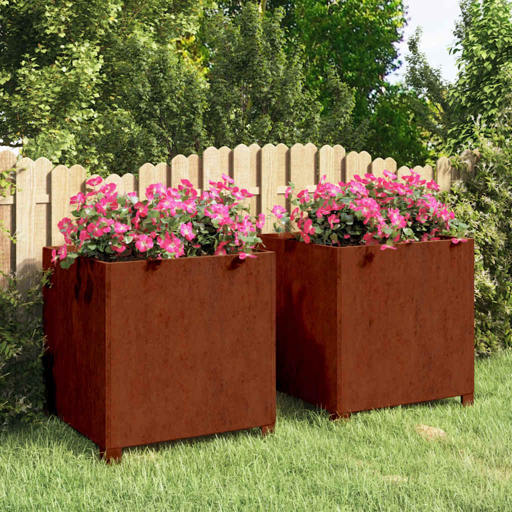 Loveliai su kojelėm, 2vnt., rūdžių, 50x50x50cm, Corten plienas