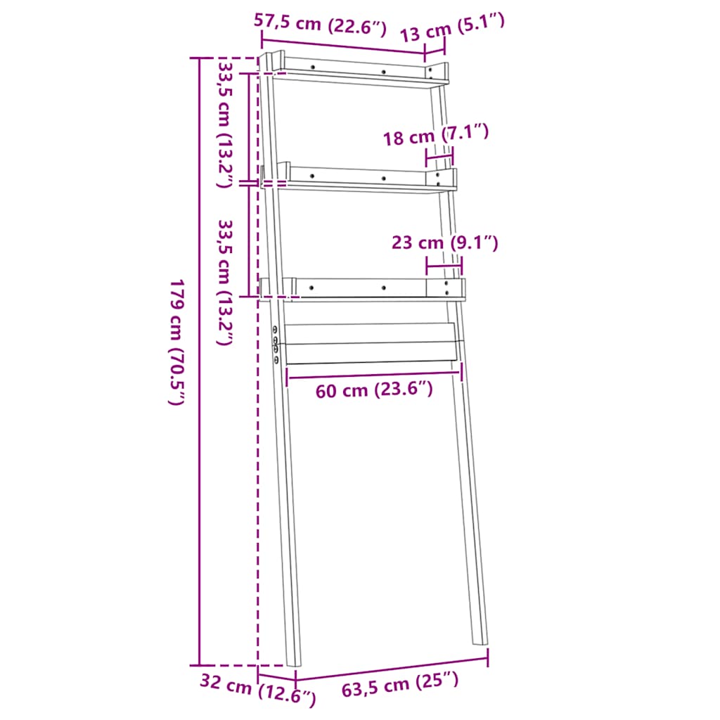 Tualeto lentyna, balta, 63,5x32x179cm, pušies medienos masyvas