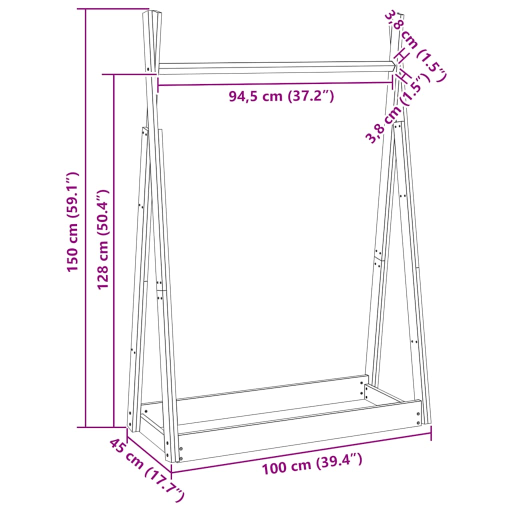 Drabužių kabykla, 100x45x150cm, pušies medienos masyvas
