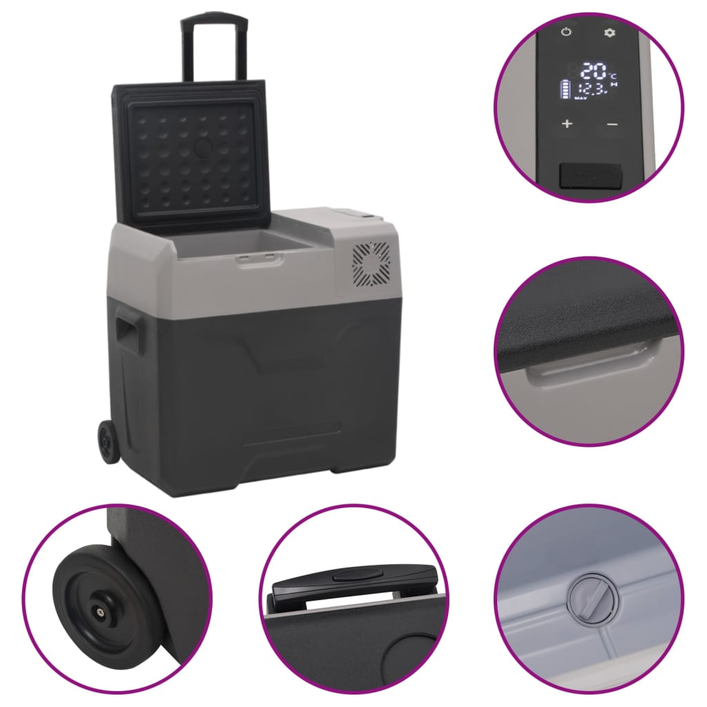 Šaltdėžė su ratukais ir adapteriu, juoda ir pilka, 30l, PP