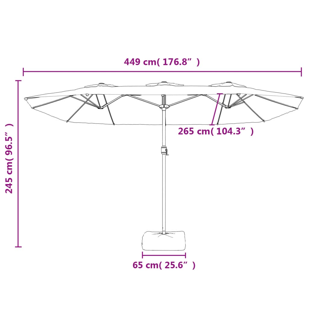 Dvigubas sodo skėtis nuo saulės su LED, juodas, 449x265cm
