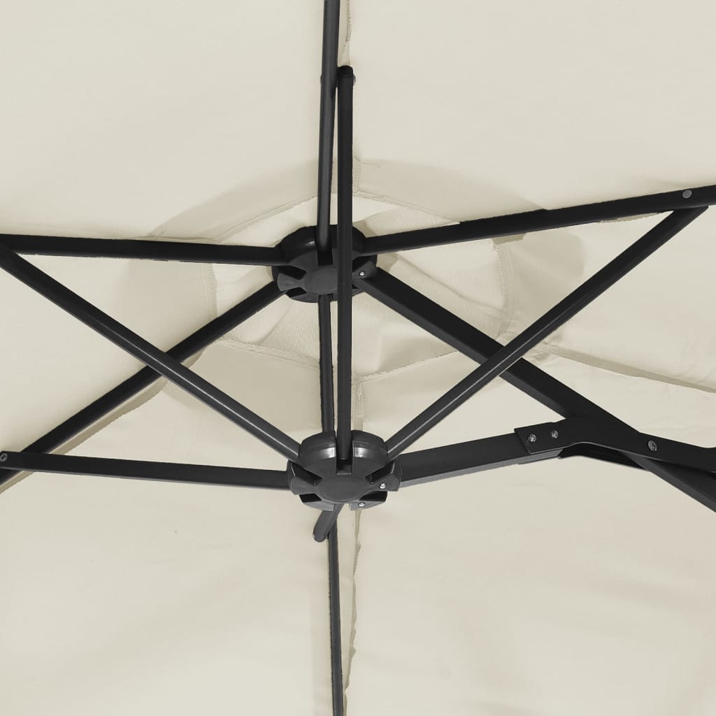 Dvigubas sodo skėtis nuo saulės su LED, smėlio, 316x145cm