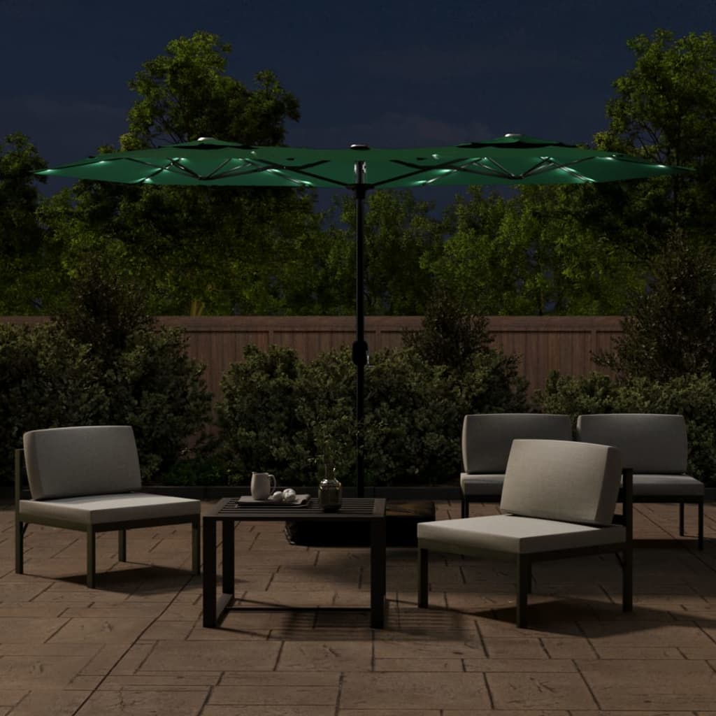 Dvigubas sodo skėtis nuo saulės su LED, žalias, 316x145cm