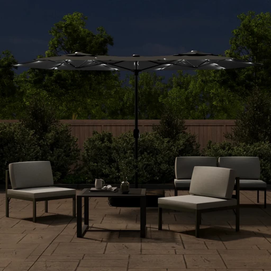 Dvigubas sodo skėtis nuo saulės su LED, antracito, 316x145cm