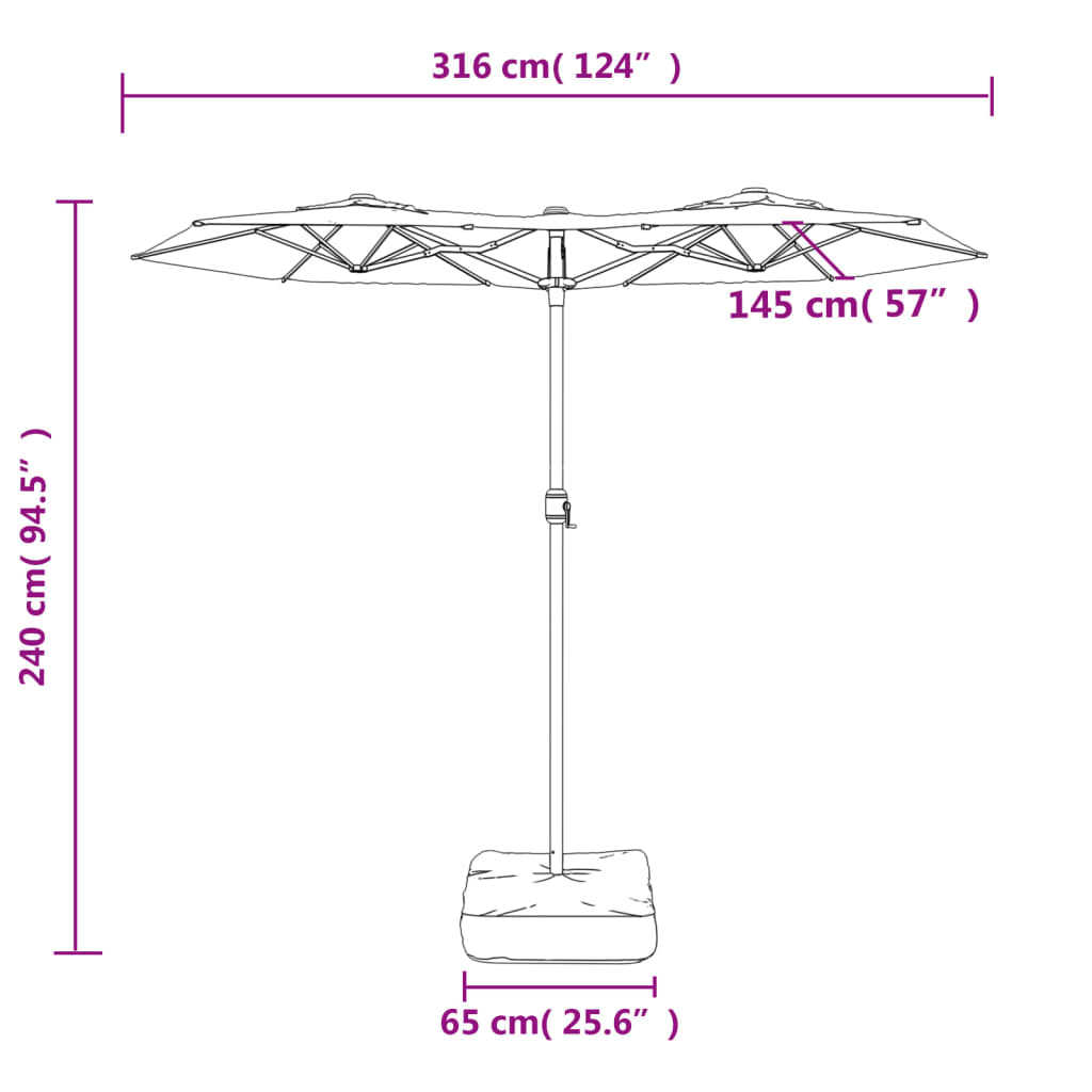 Dvigubas sodo skėtis nuo saulės su LED, antracito, 316x145cm