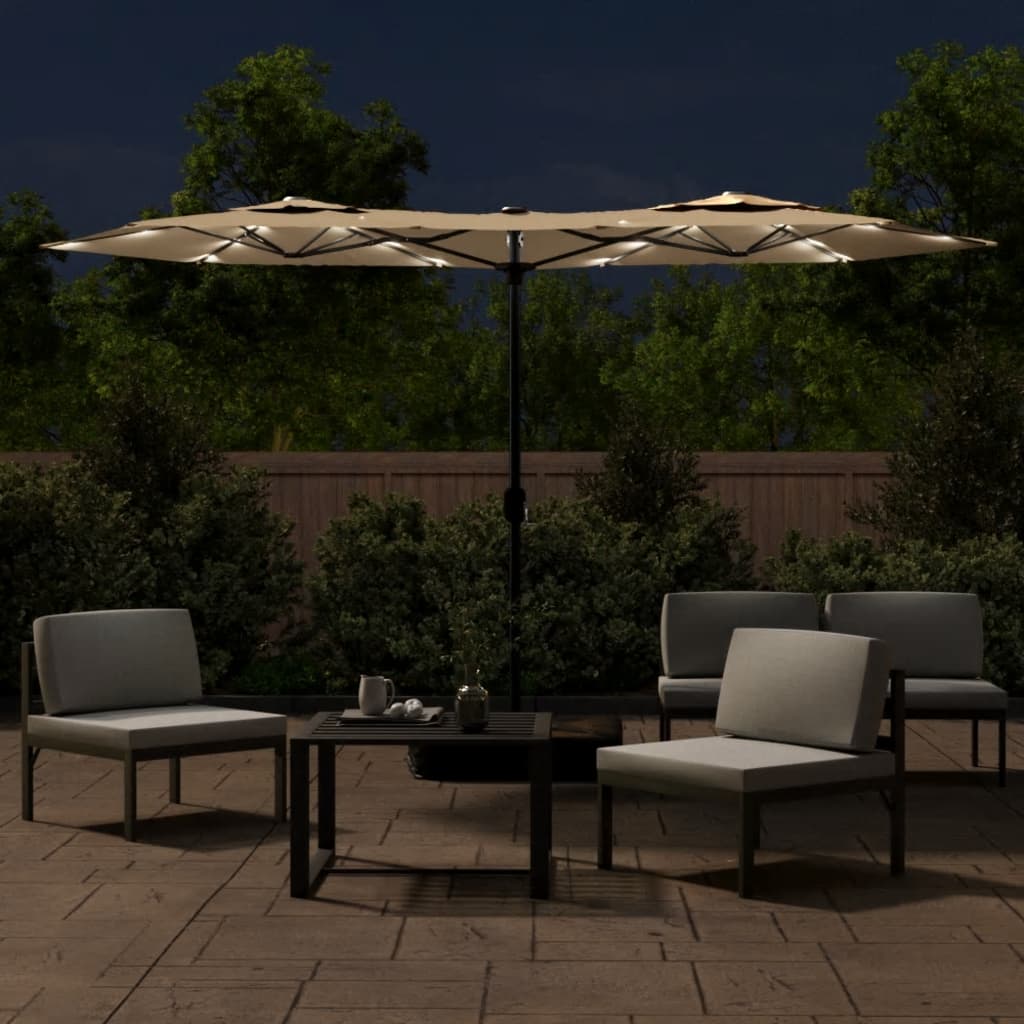 Dvigubas sodo skėtis nuo saulės su LED, taupe, 316x145cm