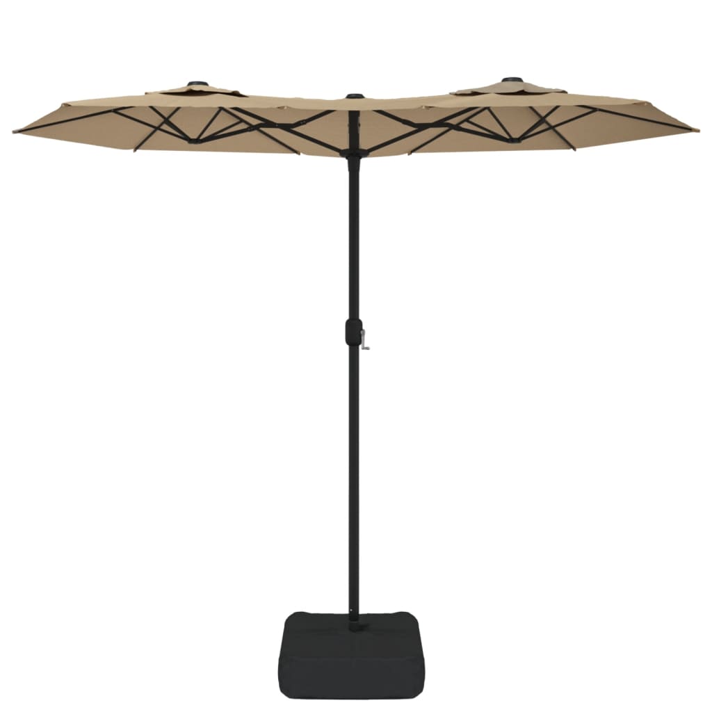 Dvigubas sodo skėtis nuo saulės su LED, taupe, 316x145cm