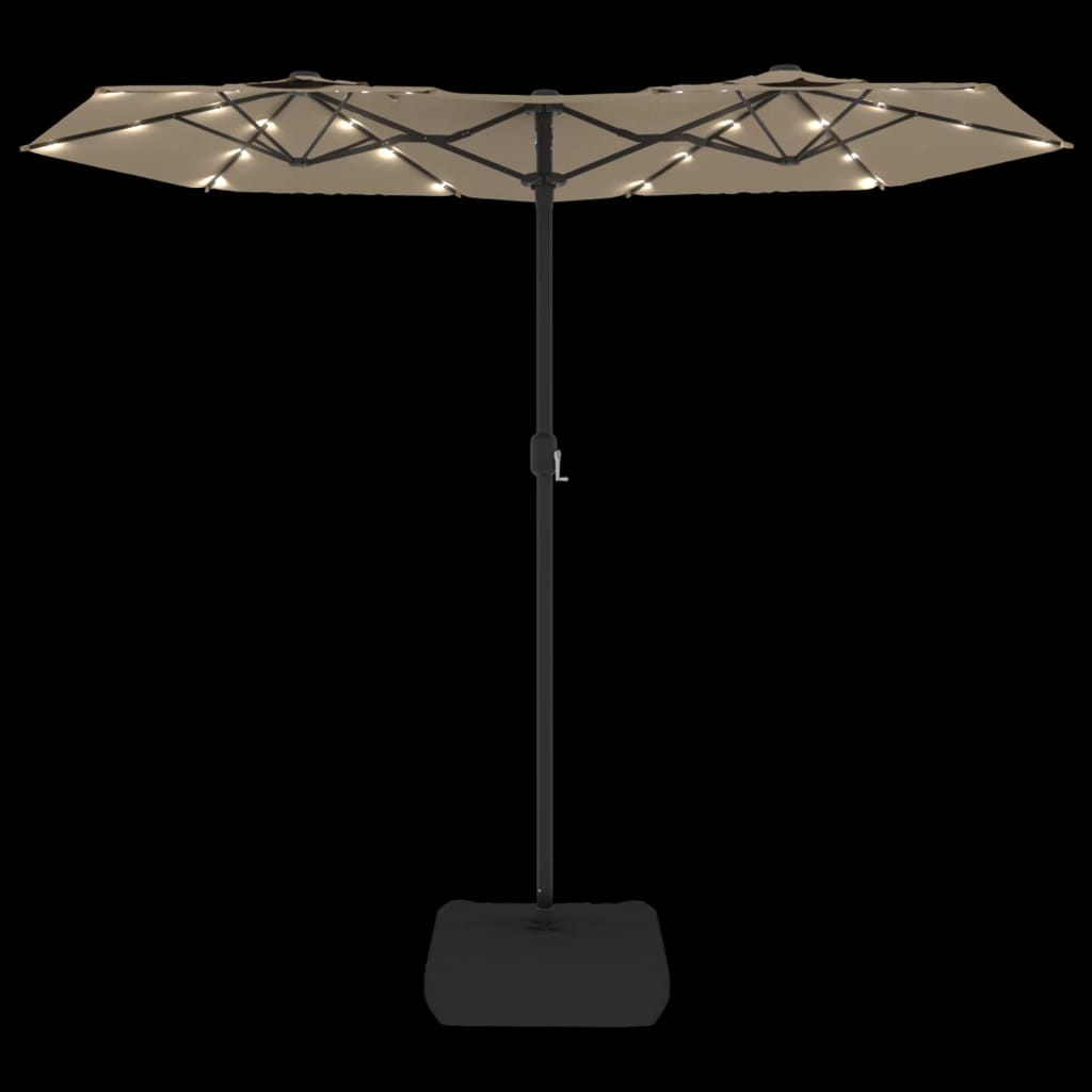 Dvigubas sodo skėtis nuo saulės su LED, taupe, 316x145cm