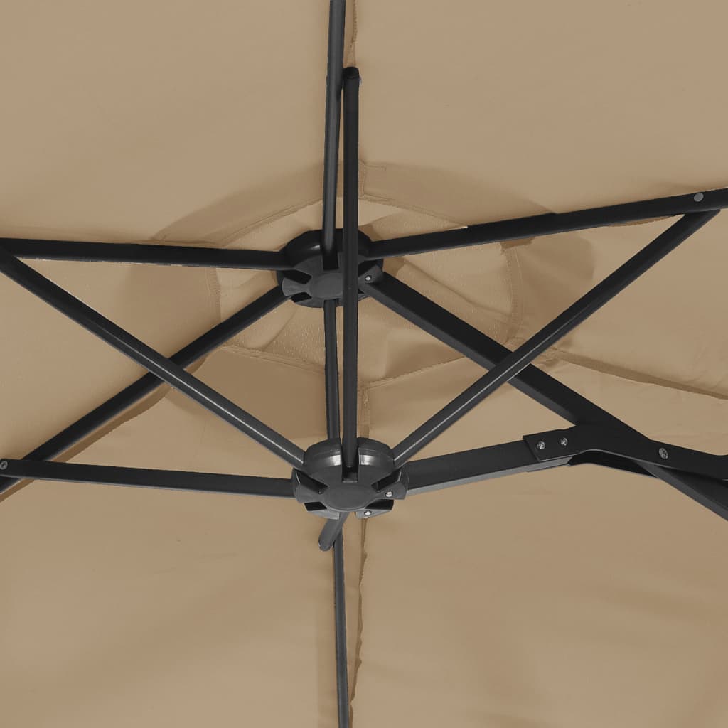 Dvigubas sodo skėtis nuo saulės su LED, taupe, 316x145cm