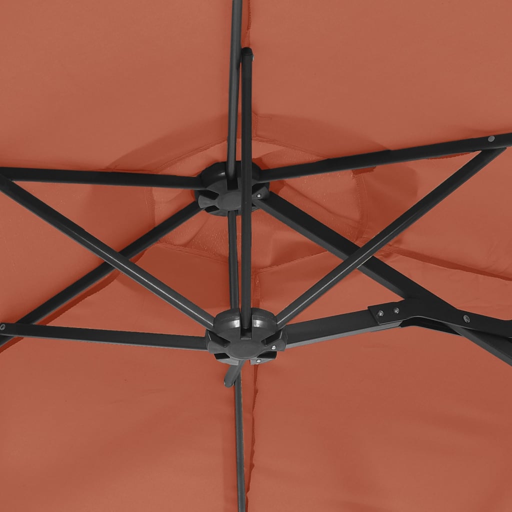 Dvigubas sodo skėtis nuo saulės su LED, terakota, 316x145cm