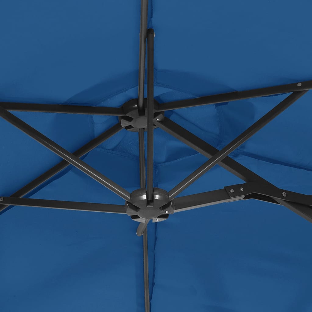 Dvigubas sodo skėtis nuo saulės su LED, mėlynas, 316x145cm