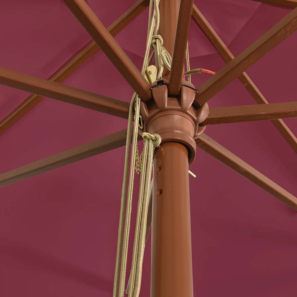 Sodo skėtis su mediniu stulpu, tamsiai raudonas, 400x273cm