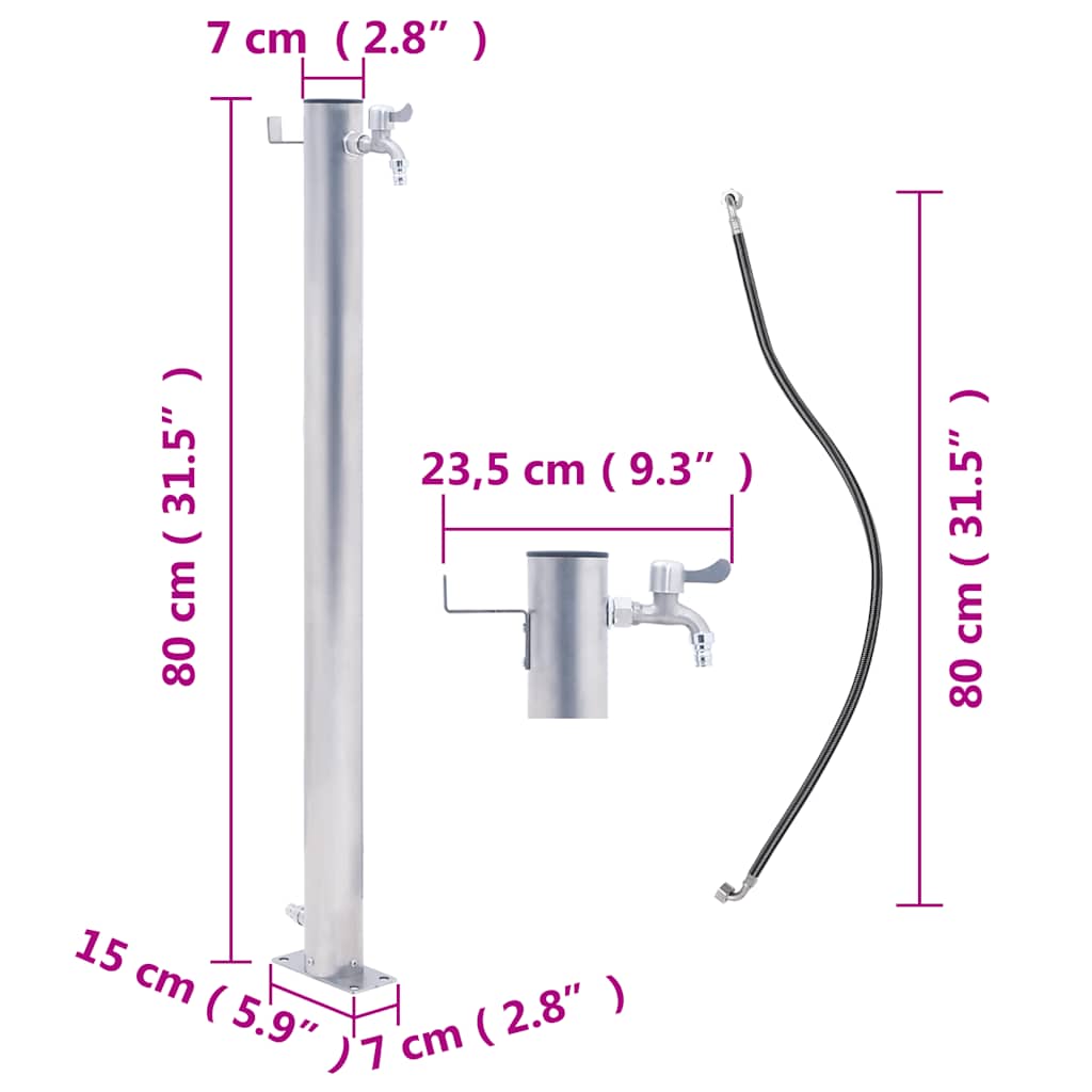 Vandens kolonėlė sodui, 80cm, nerūdijantis plienas, apskrita