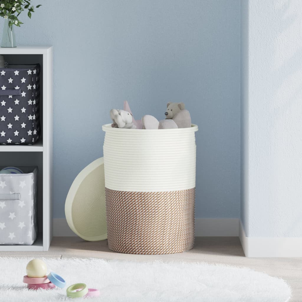 Krepšys daiktams su dangčiu, rudas/baltas, 37x50cm, medvilnė