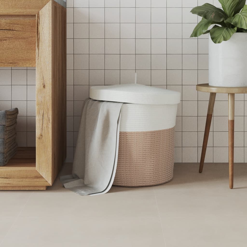 Krepšys daiktams su dangčiu, rudas/baltas, 40x35cm, medvilnė