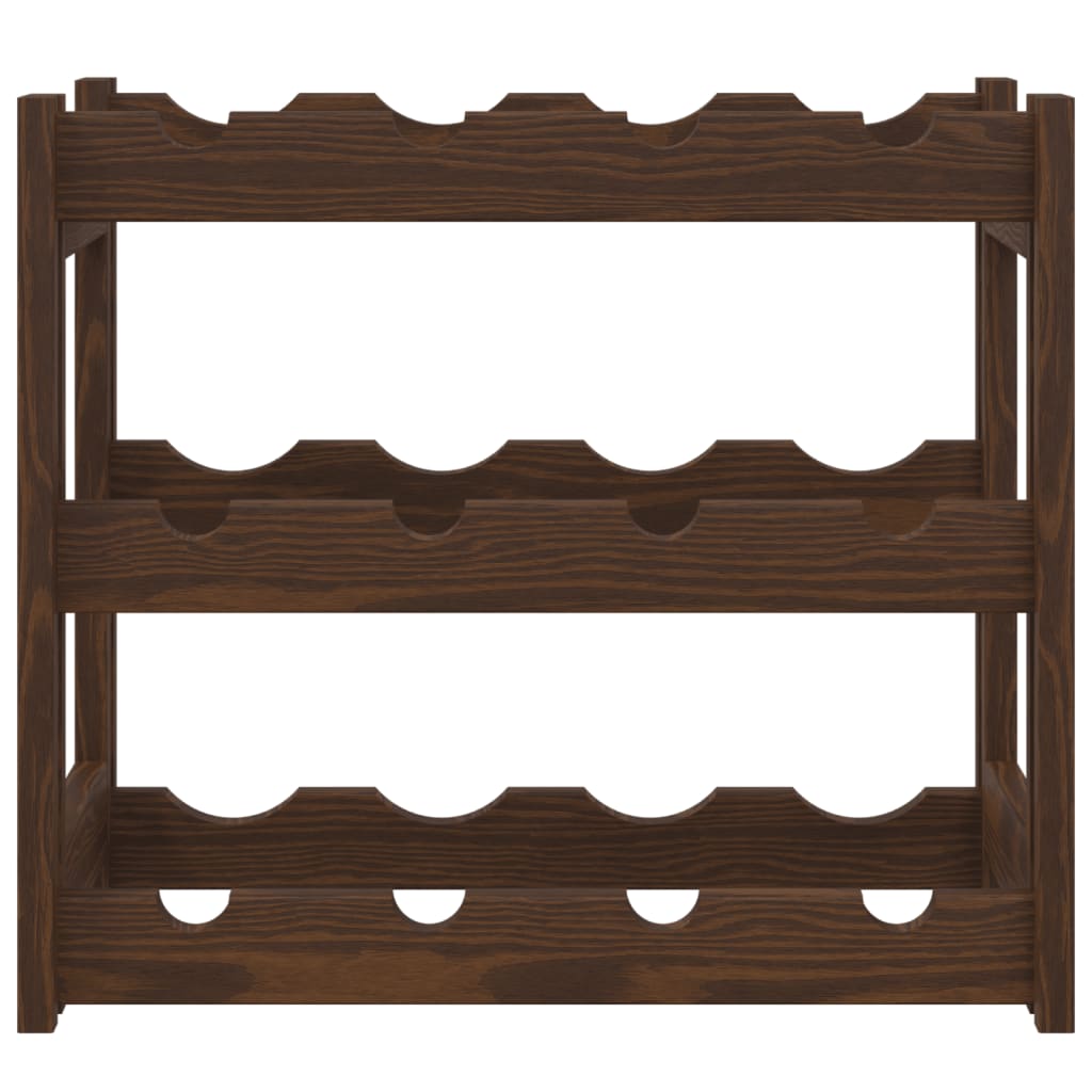 Vyno laikiklis 12 butelių, rudas, pušies medienos masyvas