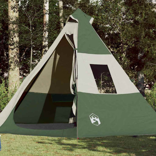 Stovyklavimo palapinė, žalia, septynvietė, tipi dizaino