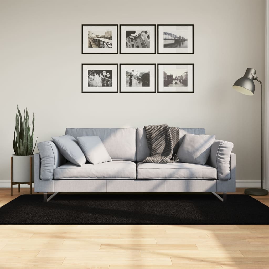 Kilimas HUARTE, juodas, 100x200cm, trumpi šereliai