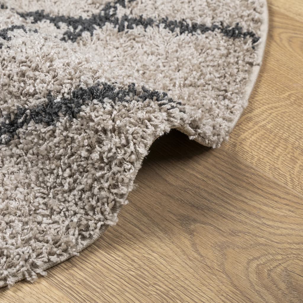Shaggy kilimas PAMPLONA, smėlio ir antracito, 80cm skersmens