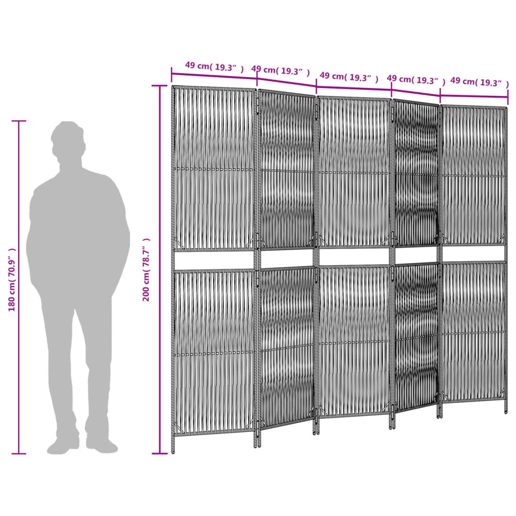 Kambario pertvara, 5 segmentai, juodos spalvos, poliratanas