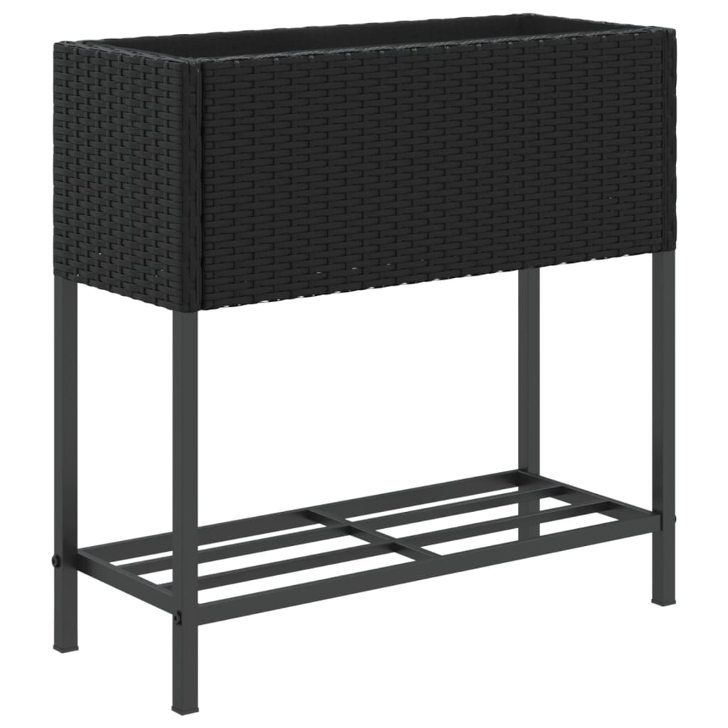 Sodo loveliai su lentyna, 2vnt., juodi, 70x28x70cm, poliratanas