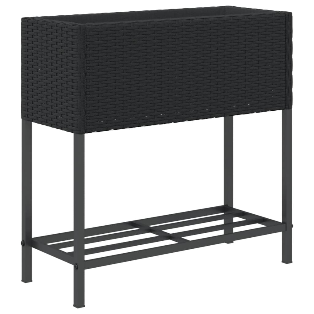 Sodo loveliai su lentyna, 2vnt., juodi, 70x28x70cm, poliratanas